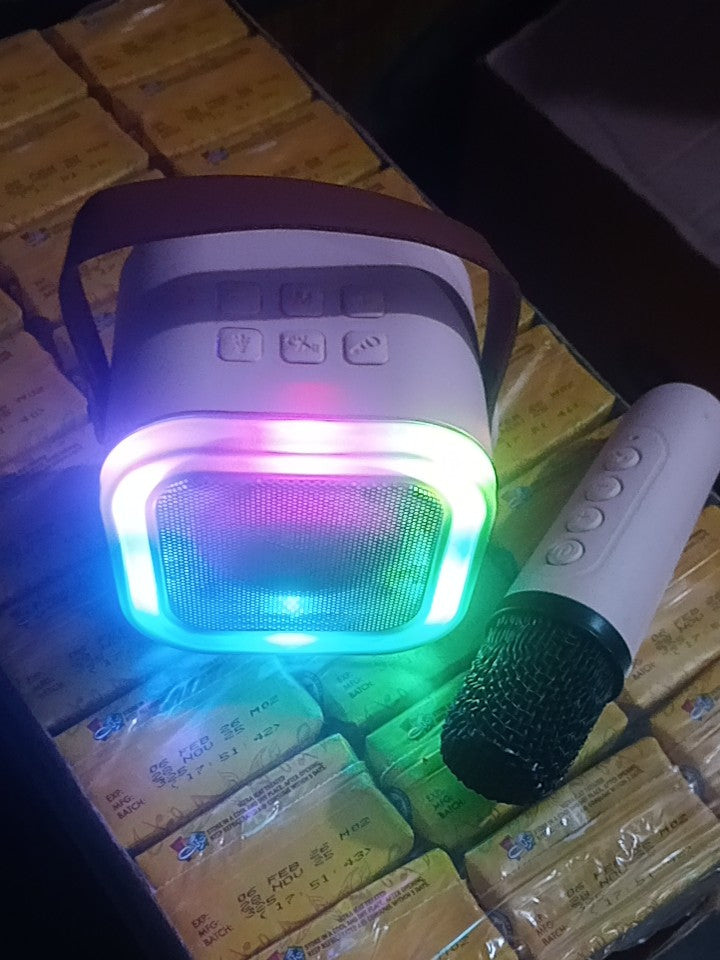 Multifunction Bluetooth 5.3 Speaker with Wireless Mic – LED Light, USB, AUX, TF Port – Portable for Kids & Parties by huzaifa tech