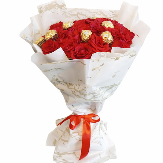 Red Roses & Ferrero Rocher Chocolate Bouquet