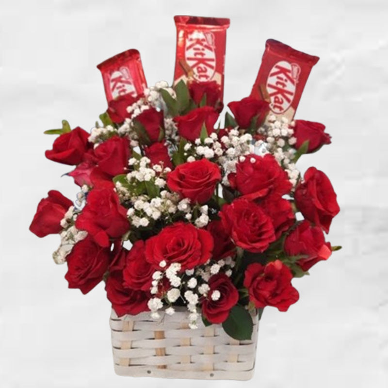 Kit Kat Choco Basket with Imported Roses