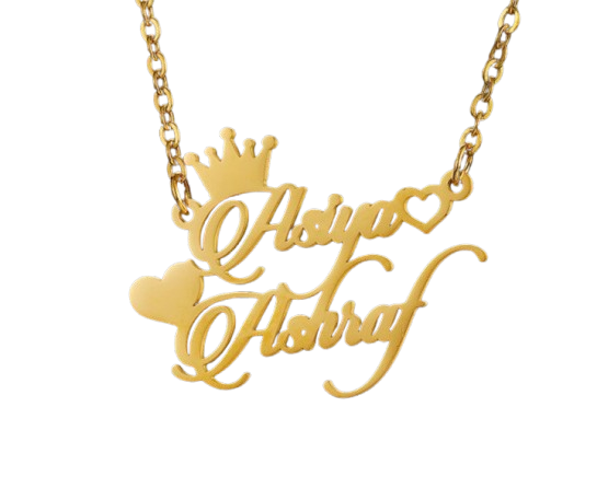 Customized Couple Name Crown Necklace – Gold Colour Finish