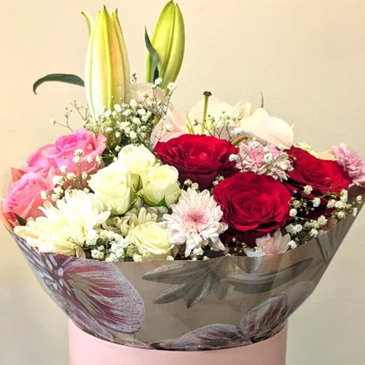 Elegant Mixed Roses & Lily Flower Box