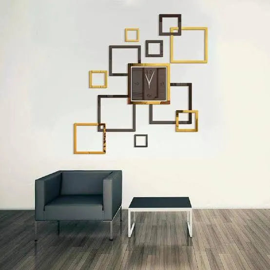 Yestodecor Square Acrylic Mirror Wall Clock – Modern Quartz Decor