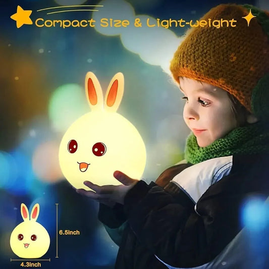 Cute Panda and Rabbit Night Light, Warm White LED, Silicone Table Lamp for Kids Bedroom