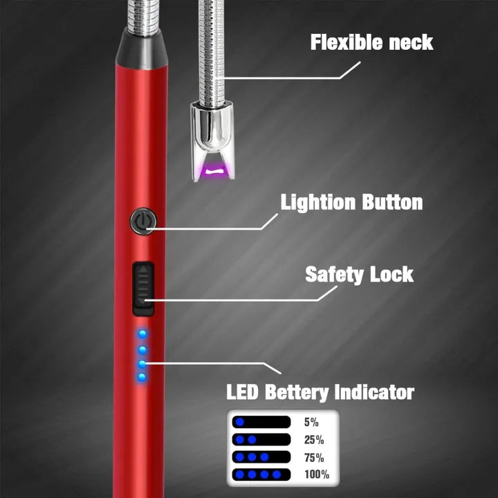 Rechargeable Electric USB Arc Lighter Long Neck with LED Indicator | 360° Flexible Neck | Windproof Flameless Kitchen Stove Lighter | BBQ Candle Grill Camping | Best Quality Refillable USB Lighter Ratings 8