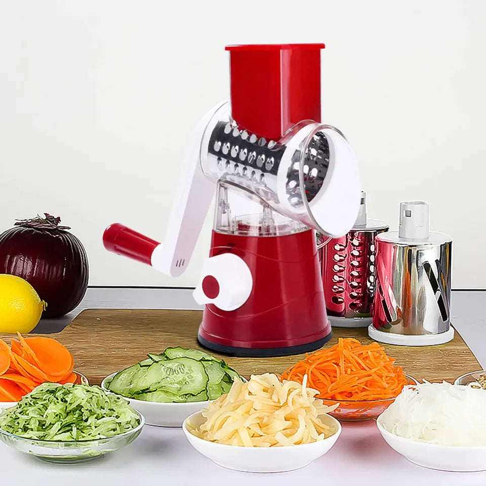 Manual Tabletop Drum Cheese Grater, 3 in 1 Rotary Shredder Slicer Grinder for Cucumber Nut Potato Carrot Cheese, Vegetable Salad ,Green