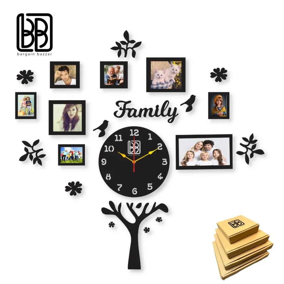 BB Bargain Bazzar Wall Clock 3D Wooden Watch DIY Design Back Light Variation Decoration HOME With Birds Numeral Quartz For Home Decor Living Room And Offices And For Gifts