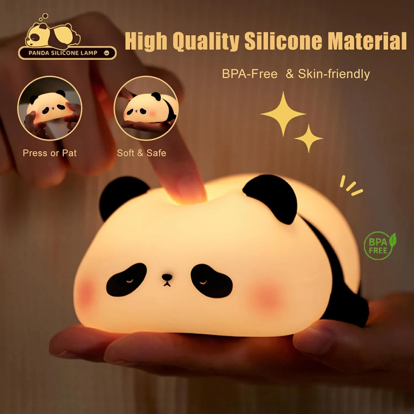 Cute Panda and Rabbit Night Light, Warm White LED, Silicone Table Lamp for Kids Bedroom