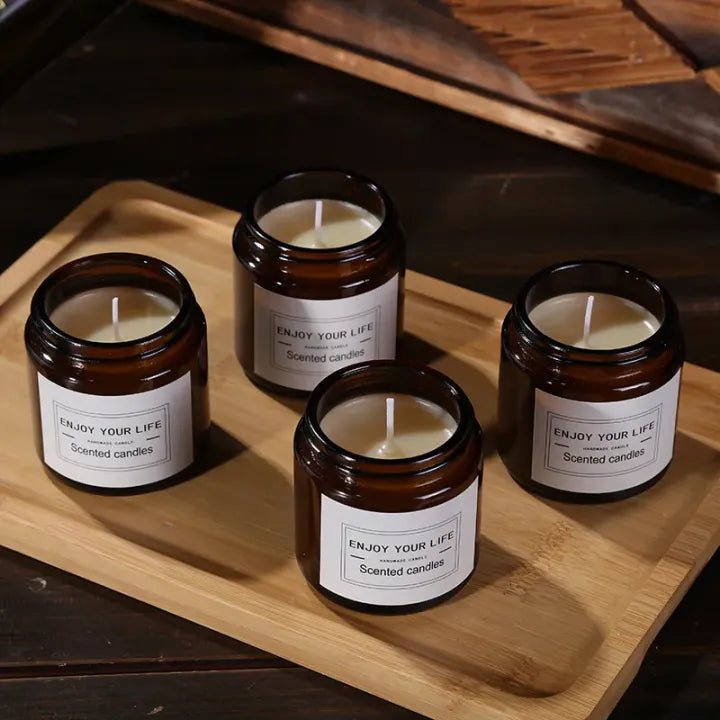 Pack of 4 Scented Candles in Mini Glass Jar with Lid, 2.5-inch - Long-Lasting Fragrance, Even Burn