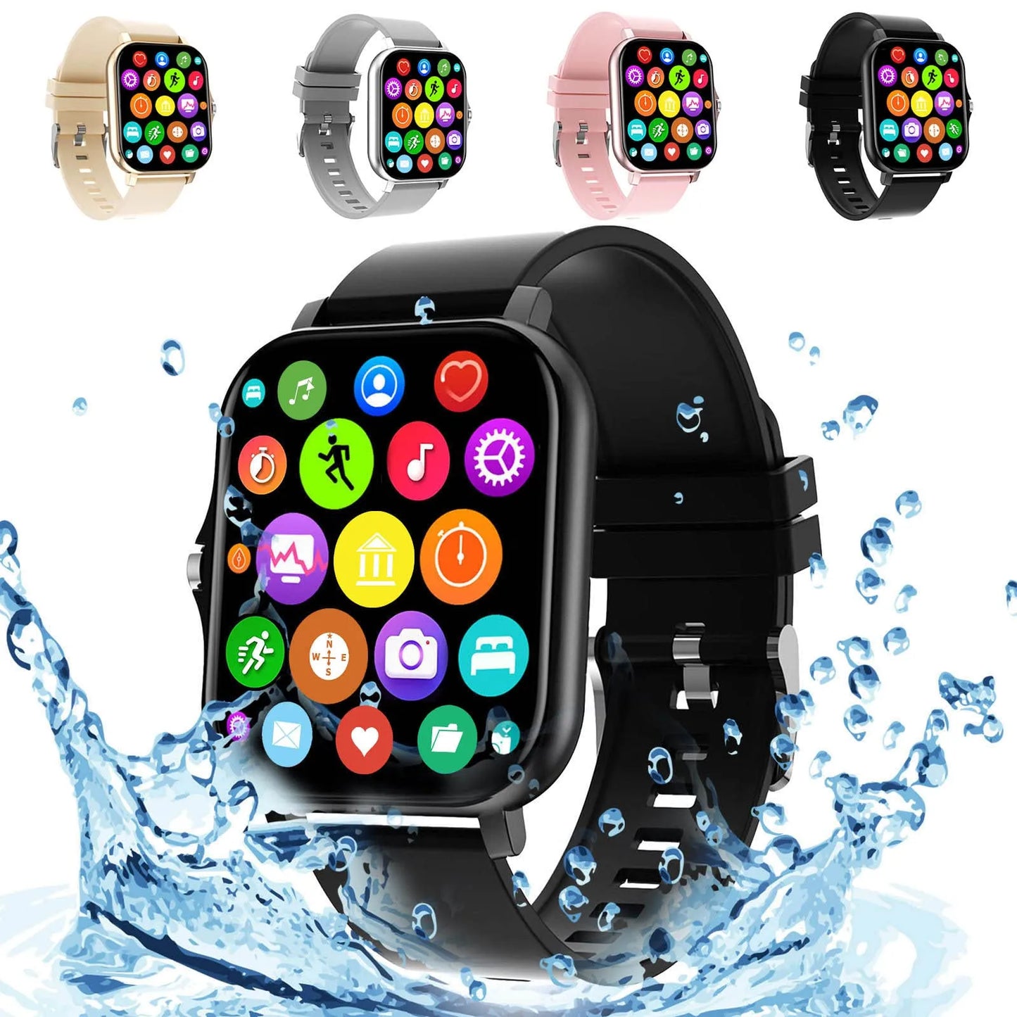 Black Advanced New Version Bluetooth Digital Wrist, Smart Watch IP67 Waterproof Bracelet Support Mobile Notification With Mobile App Connectivity Fitness Tracker & BP Monitor Step Counter 2,01 Inch TFT Screen With Digital & Smart Display