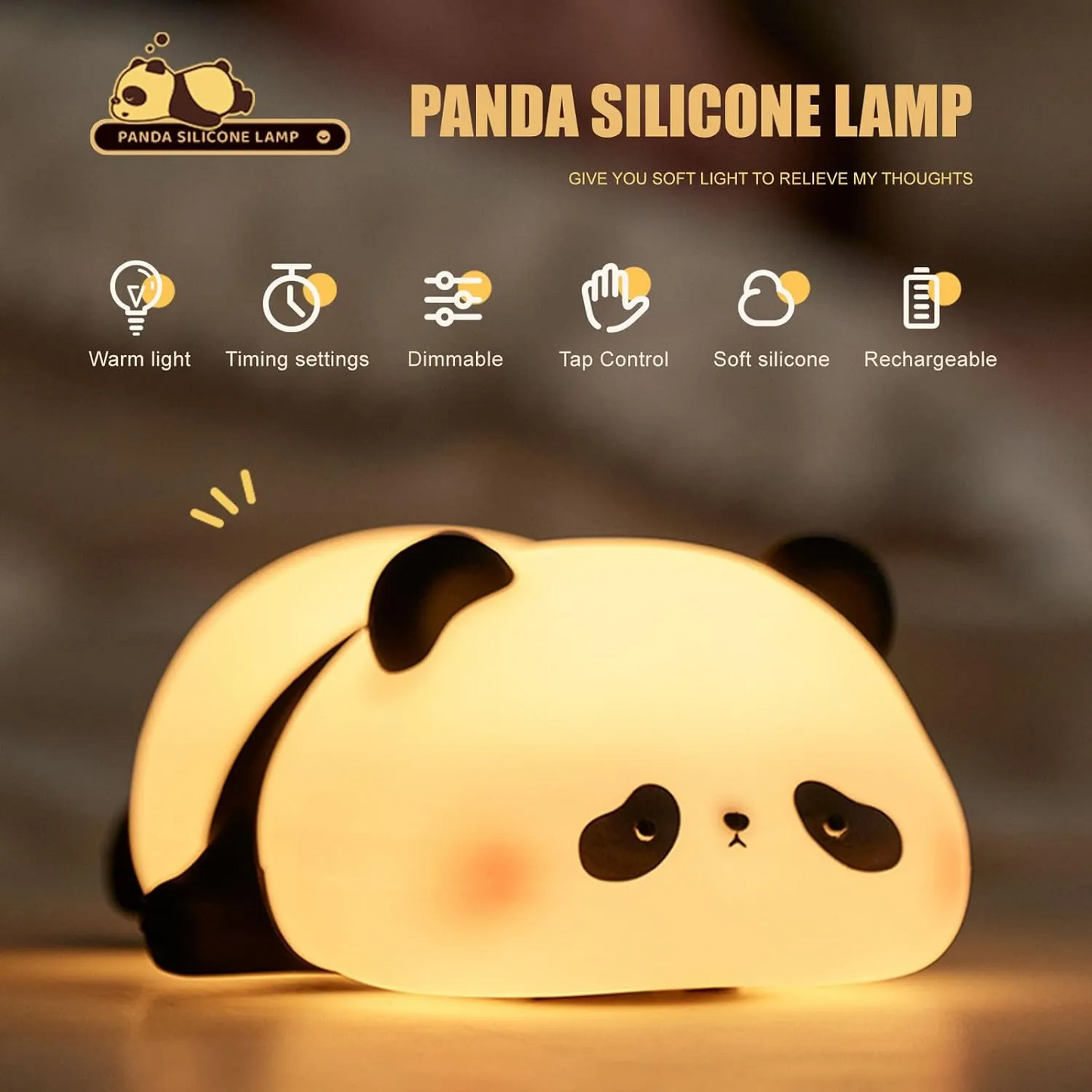 Cute Panda and Rabbit Night Light, Warm White LED, Silicone Table Lamp for Kids Bedroom