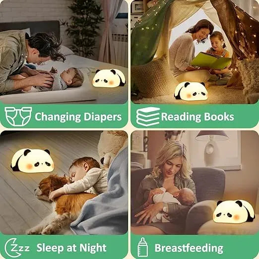 Cute Panda and Rabbit Night Light, Warm White LED, Silicone Table Lamp for Kids Bedroom
