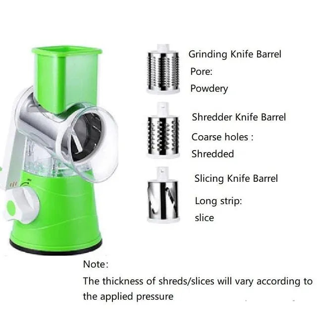 Manual Tabletop Drum Cheese Grater, 3 in 1 Rotary Shredder Slicer Grinder for Cucumber Nut Potato Carrot Cheese, Vegetable Salad ,Green