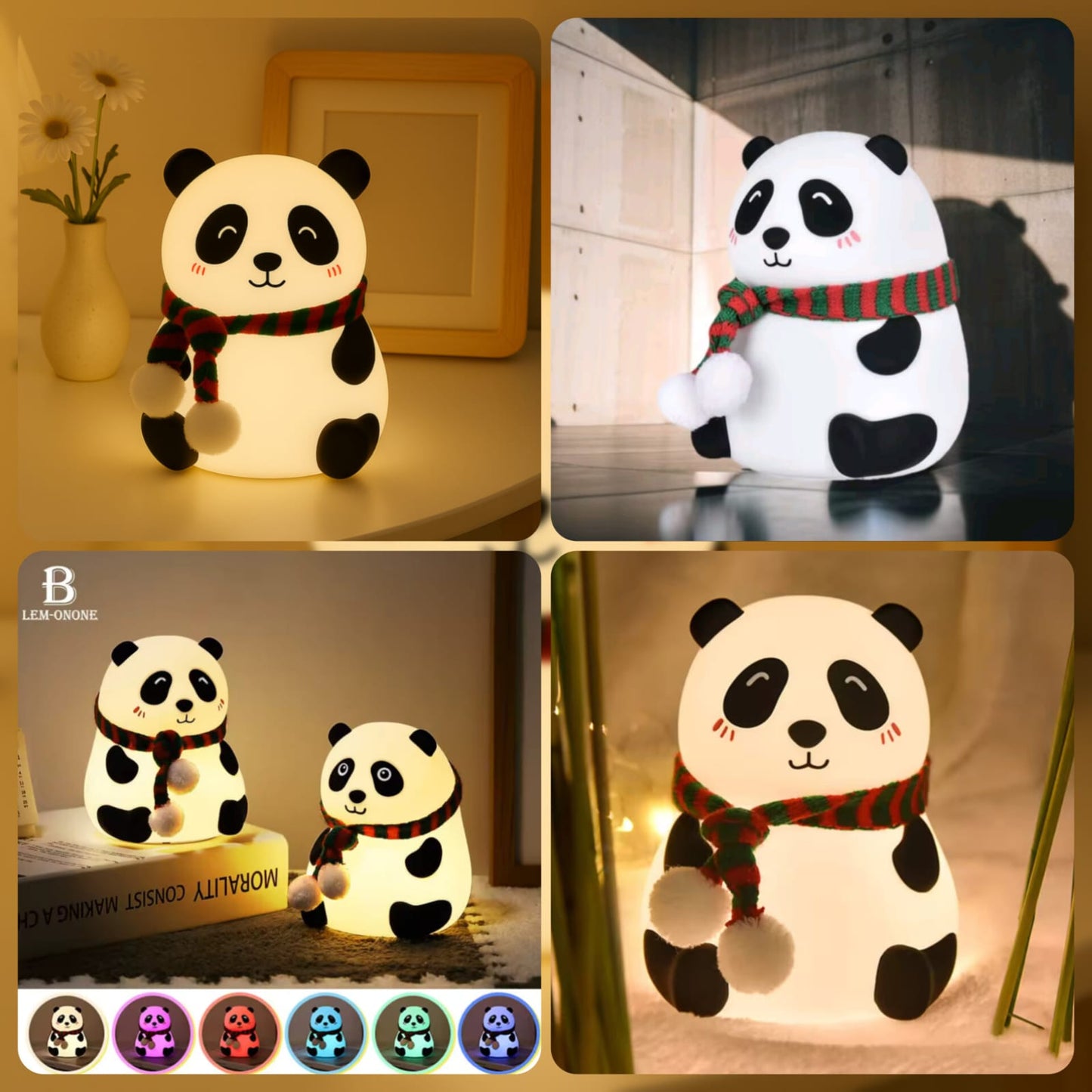 Cute Panda and Rabbit Night Light, Warm White LED, Silicone Table Lamp for Kids Bedroom