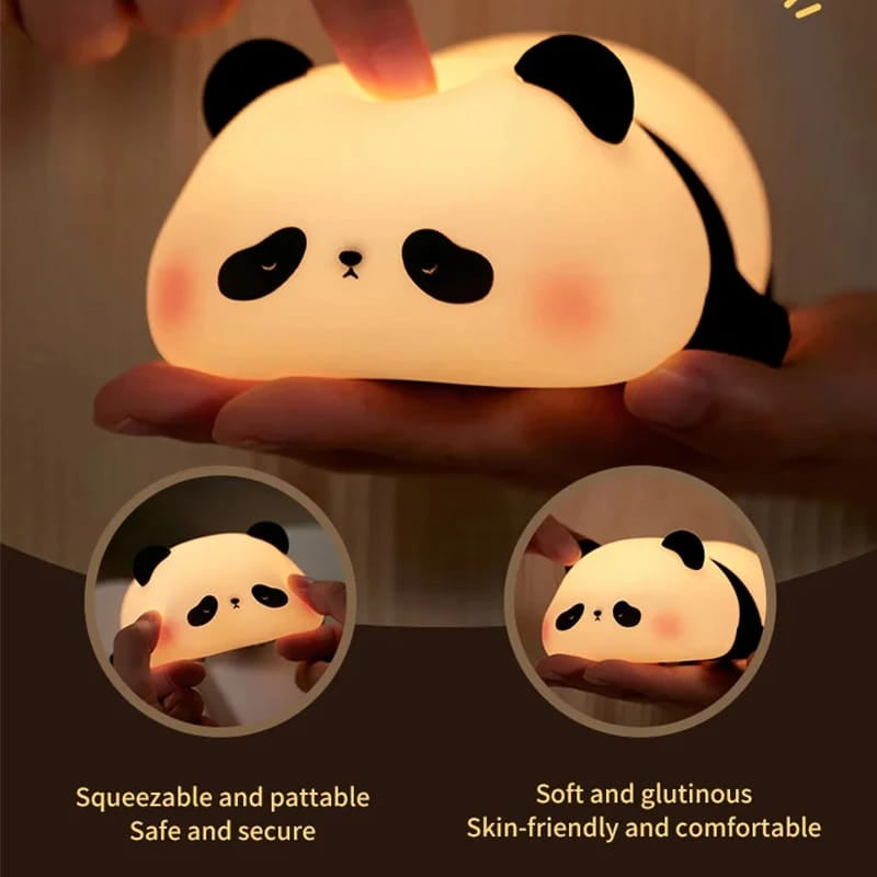 Cute Panda and Rabbit Night Light, Warm White LED, Silicone Table Lamp for Kids Bedroom
