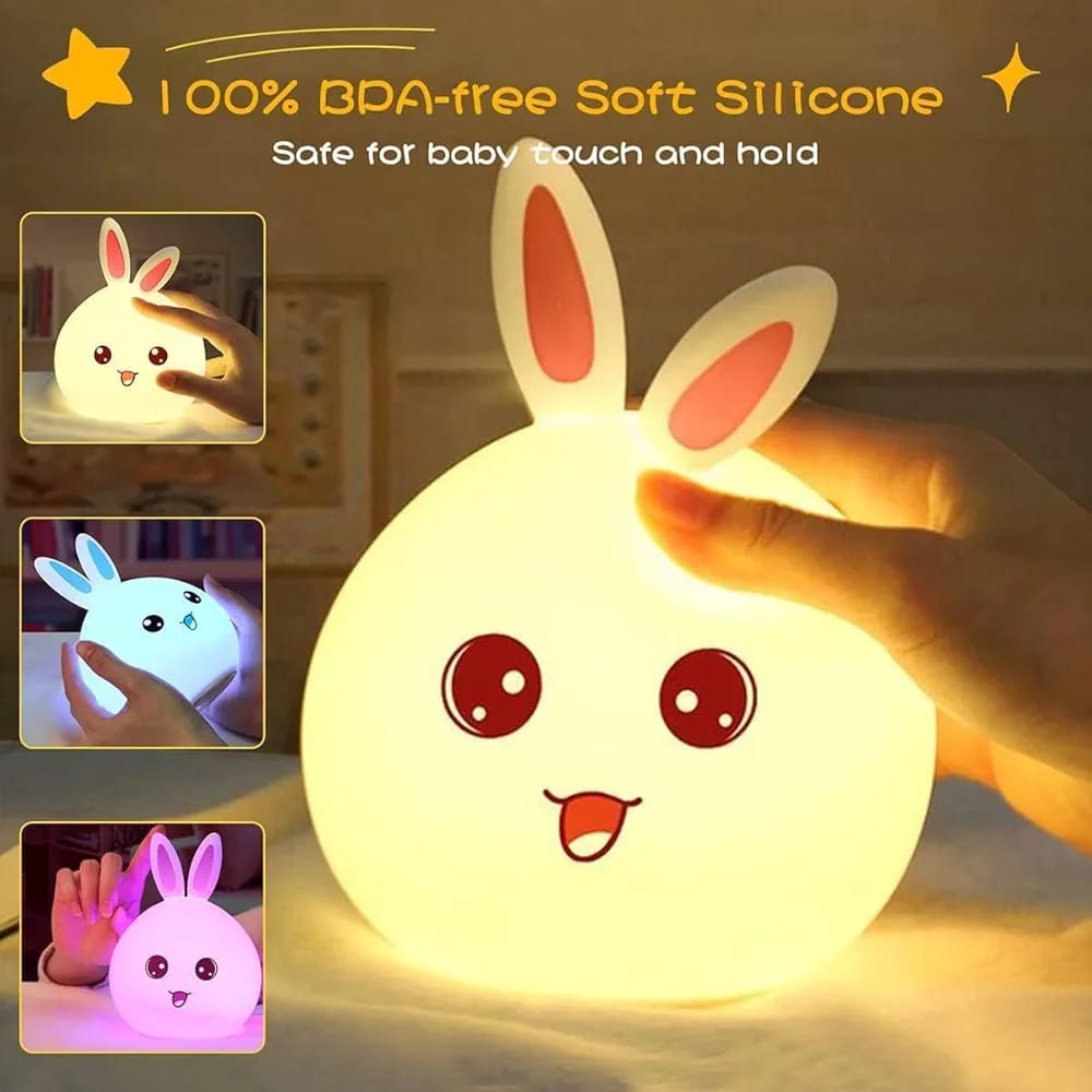 Cute Panda and Rabbit Night Light, Warm White LED, Silicone Table Lamp for Kids Bedroom