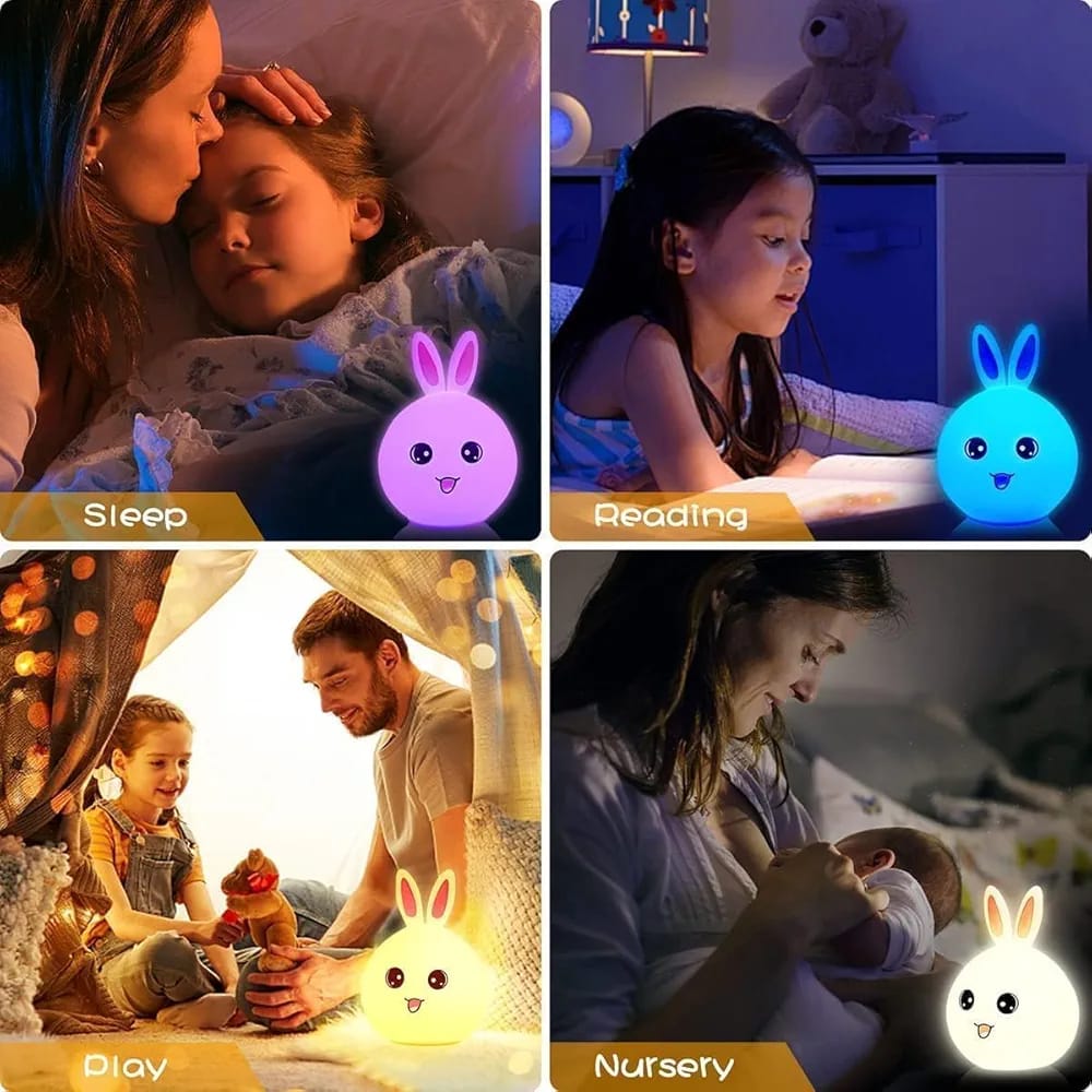 Cute Panda and Rabbit Night Light, Warm White LED, Silicone Table Lamp for Kids Bedroom