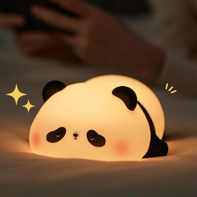 Cute Panda and Rabbit Night Light, Warm White LED, Silicone Table Lamp for Kids Bedroom