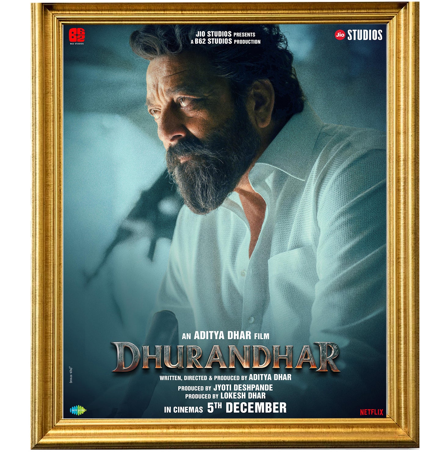 Dhurandhar Movie Poster Frame – Premium Gold Framed Wall Art