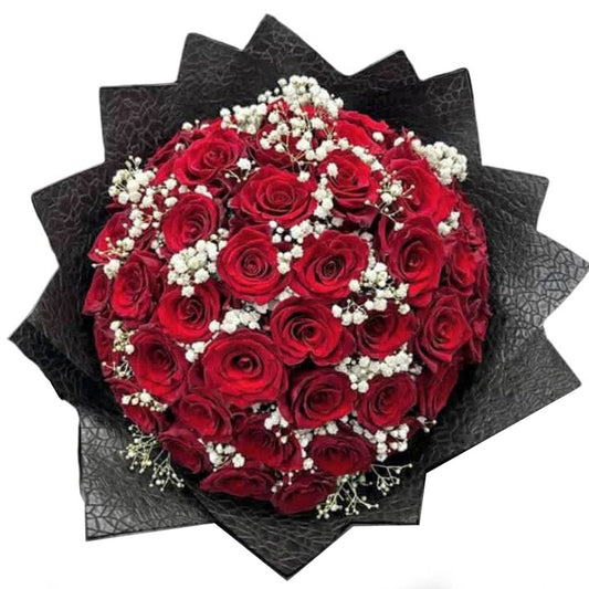 50 Red Imported Roses Hand-Tied Bouquet