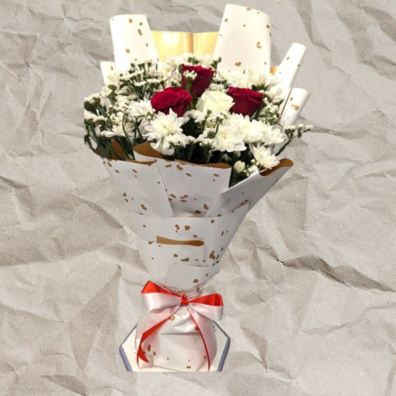 Elegant Red & White Imported Rose Bouquet with Premium Wrap