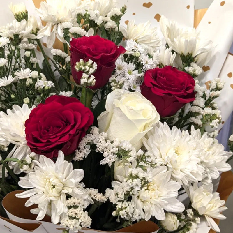 Elegant Red & White Imported Rose Bouquet with Premium Wrap
