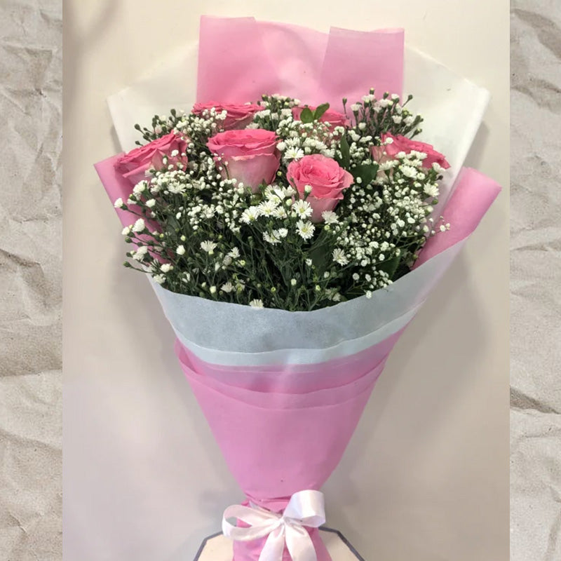 Blush Pink Rose Bouquet with Baby’s Breath