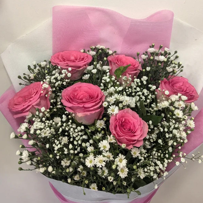 Blush Pink Rose Bouquet with Baby’s Breath