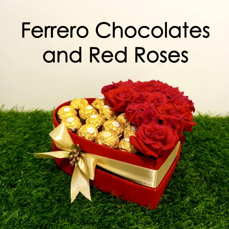 Ferrero Rocher & Red Roses Luxury Heart Box
