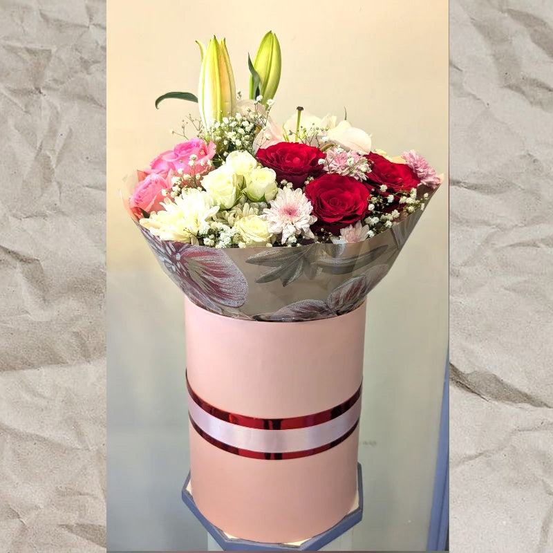 Elegant Mixed Roses & Lily Flower Box