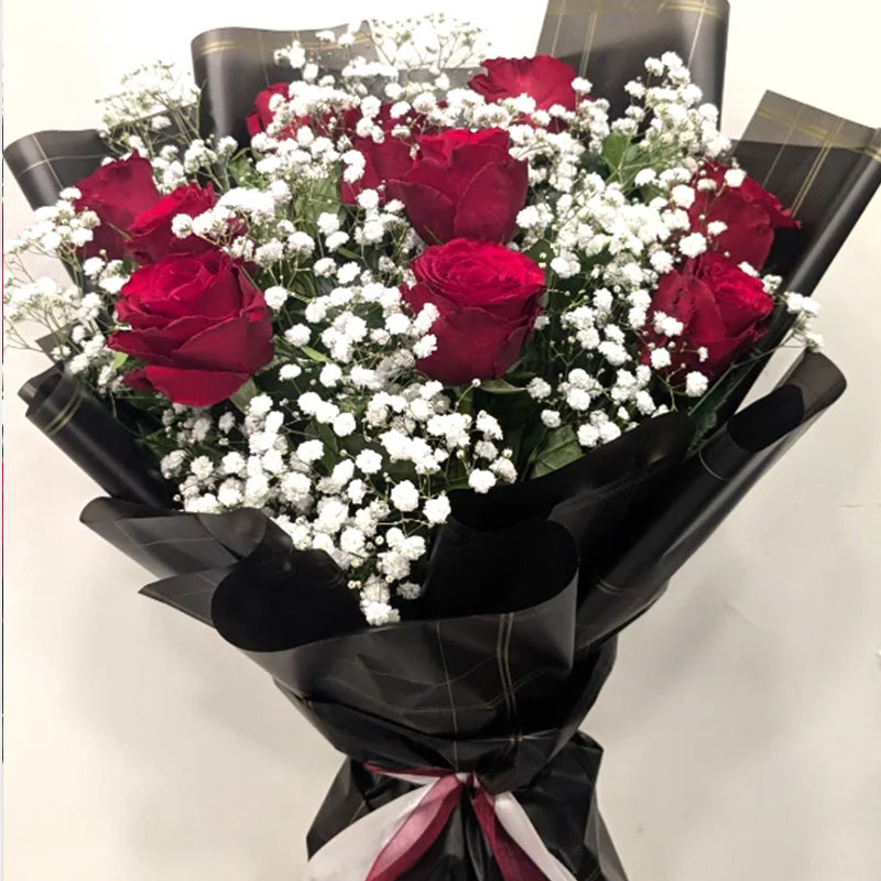 Luxury Red Roses & Baby’s Breath Imported Bouquet