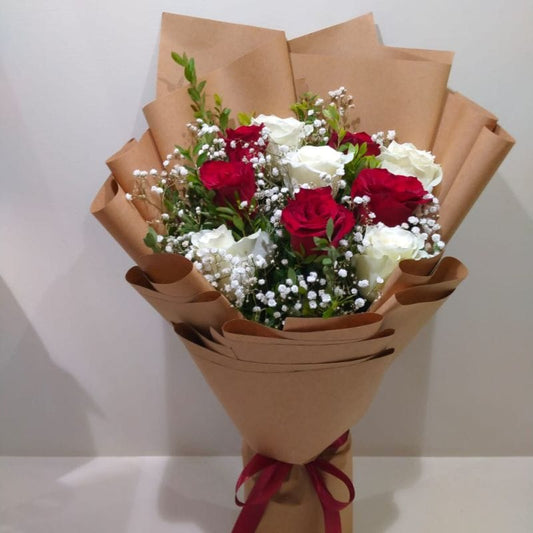 Classic Red & White Roses Hand-Tied Bouquet