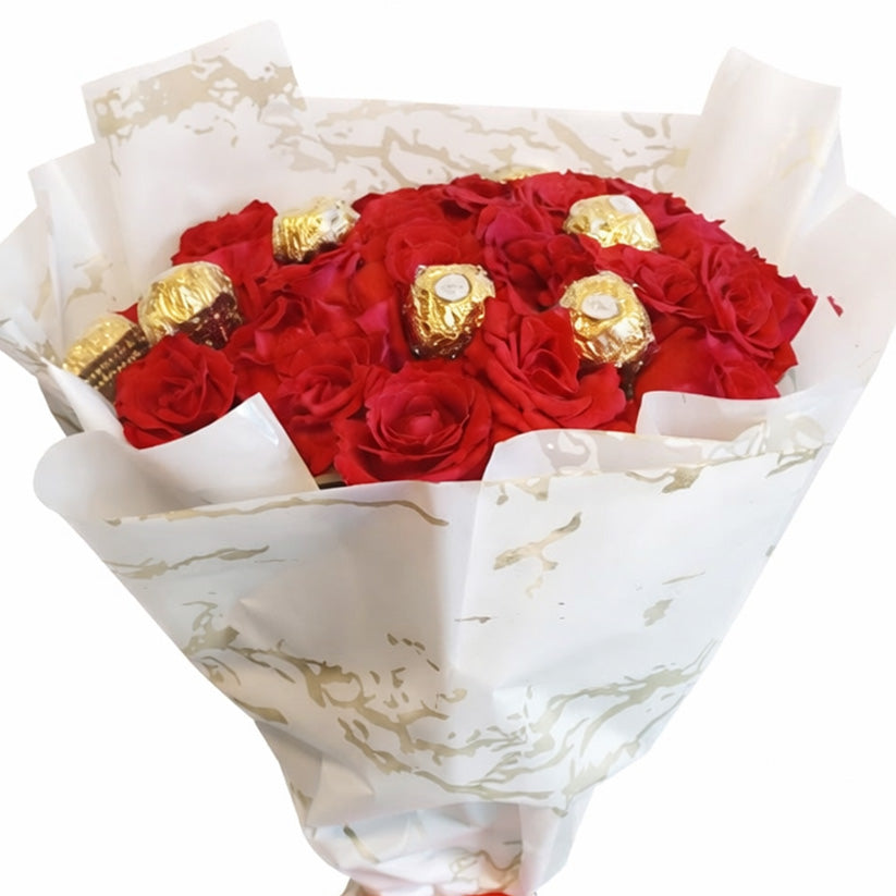 Red Roses & Ferrero Rocher Chocolate Bouquet