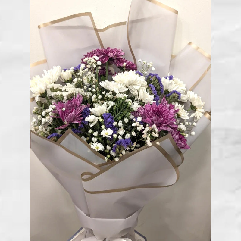 Elegant Purple & White Chrysanthemum Imported Bouquet