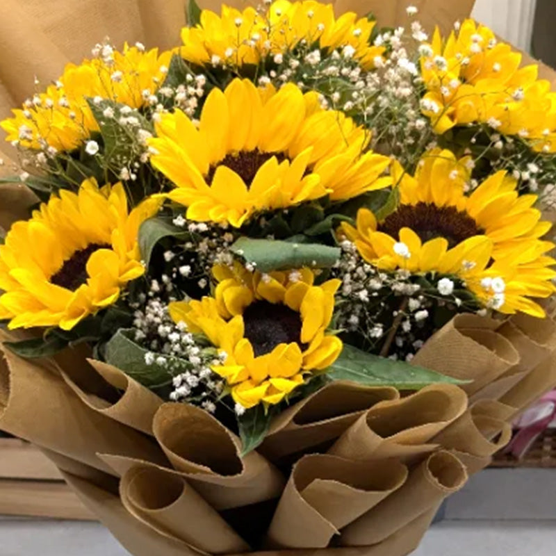 Bright Sunflower Bouquet with Baby’s Breath | Fresh Flower Arrangement